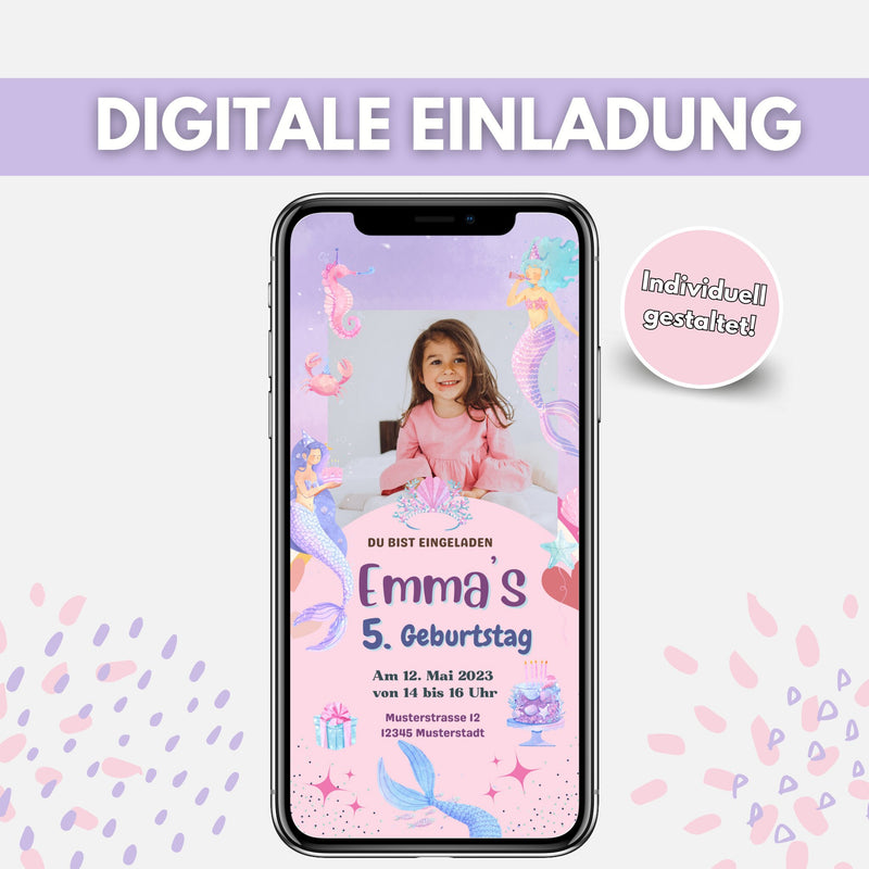 Digitale Einladung Meerjungfrau mit Foto