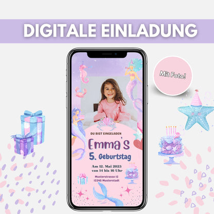 Digitale Einladung Meerjungfrau mit Foto