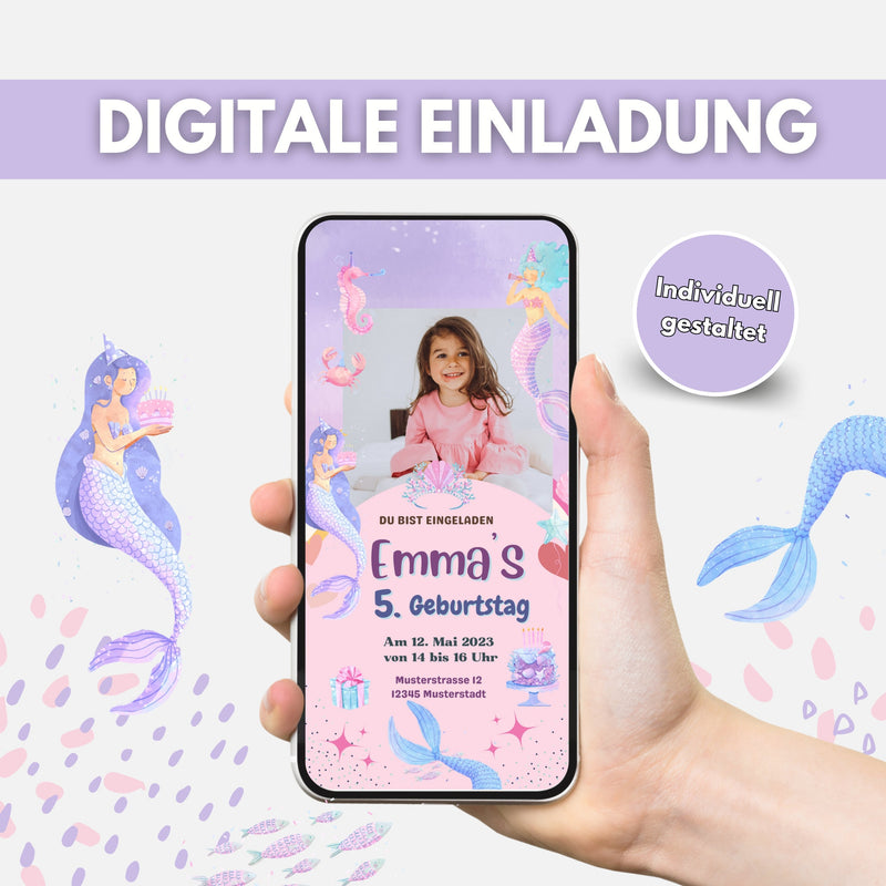 Digitale Einladung Meerjungfrau mit Foto